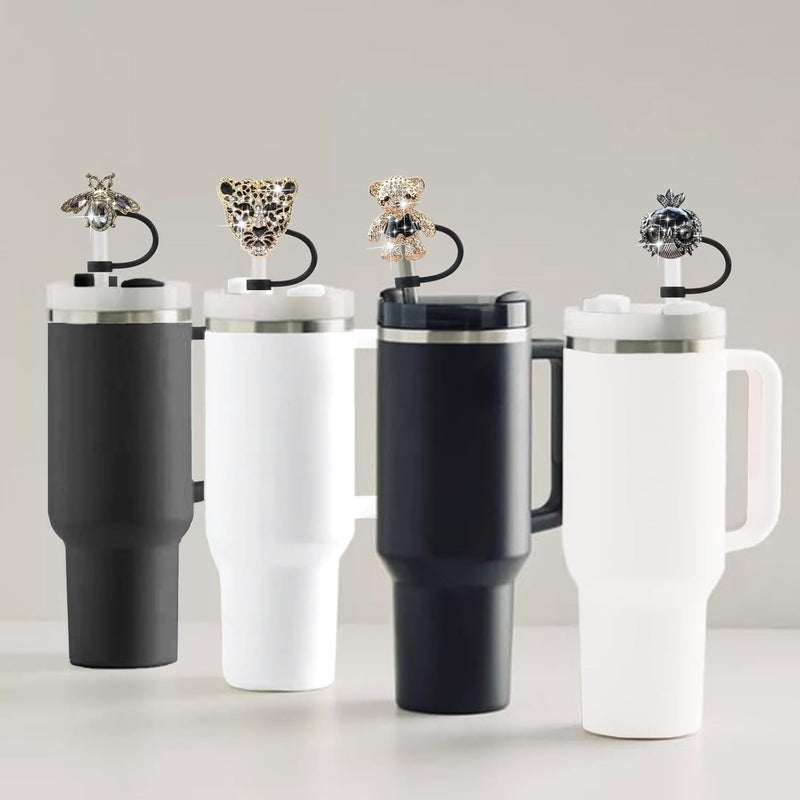 SEMATA 4PCS Black Straw Cover Cap for Stanley Cup Accessories,Bling Crystals Straw Toppers for Stanley Tumbler 40&30 oz,Rhinestone Reusable Straws Tips Protectors Compatible with 10mm Straws - Image 5